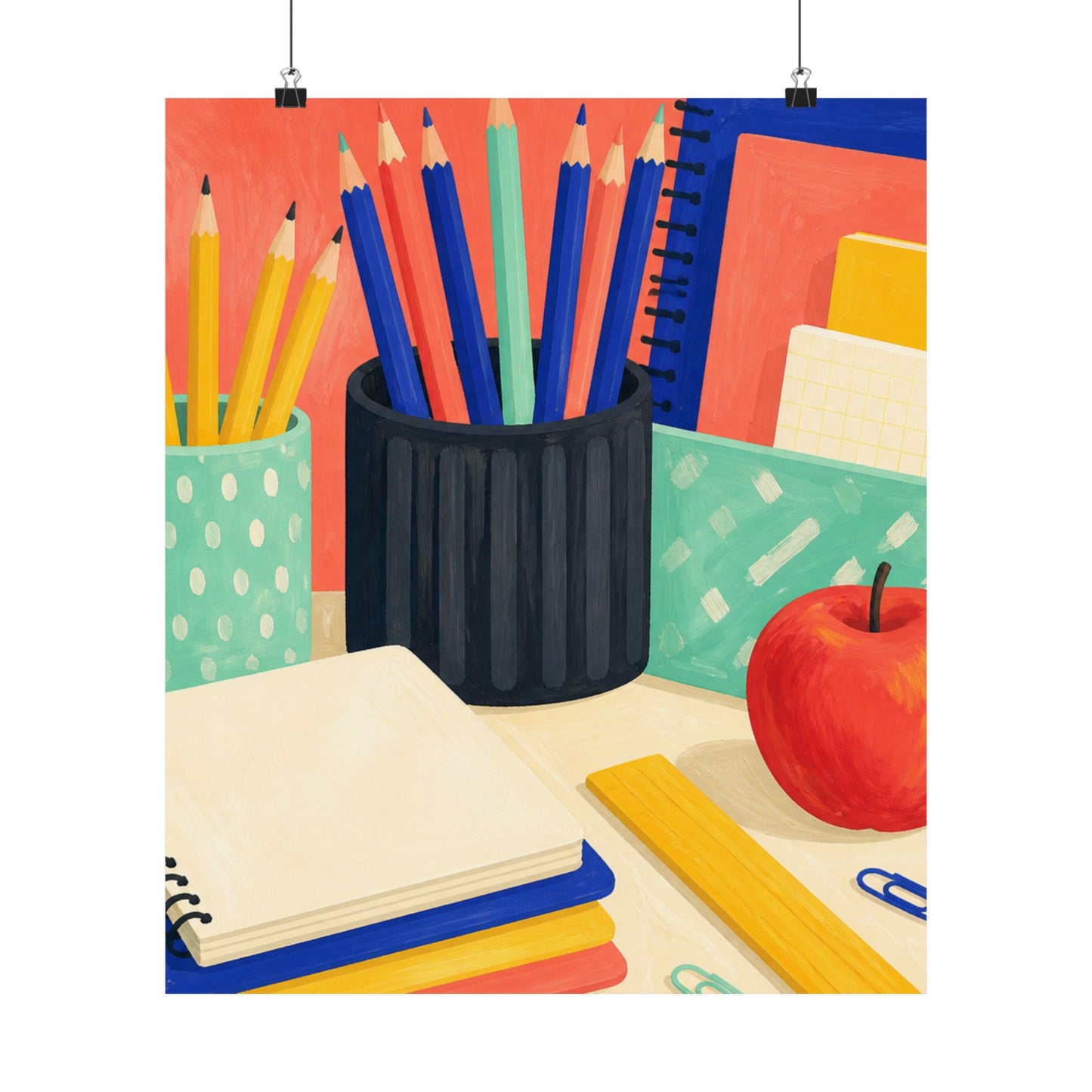 Colorful Teacher Desk Supplies Art Poster