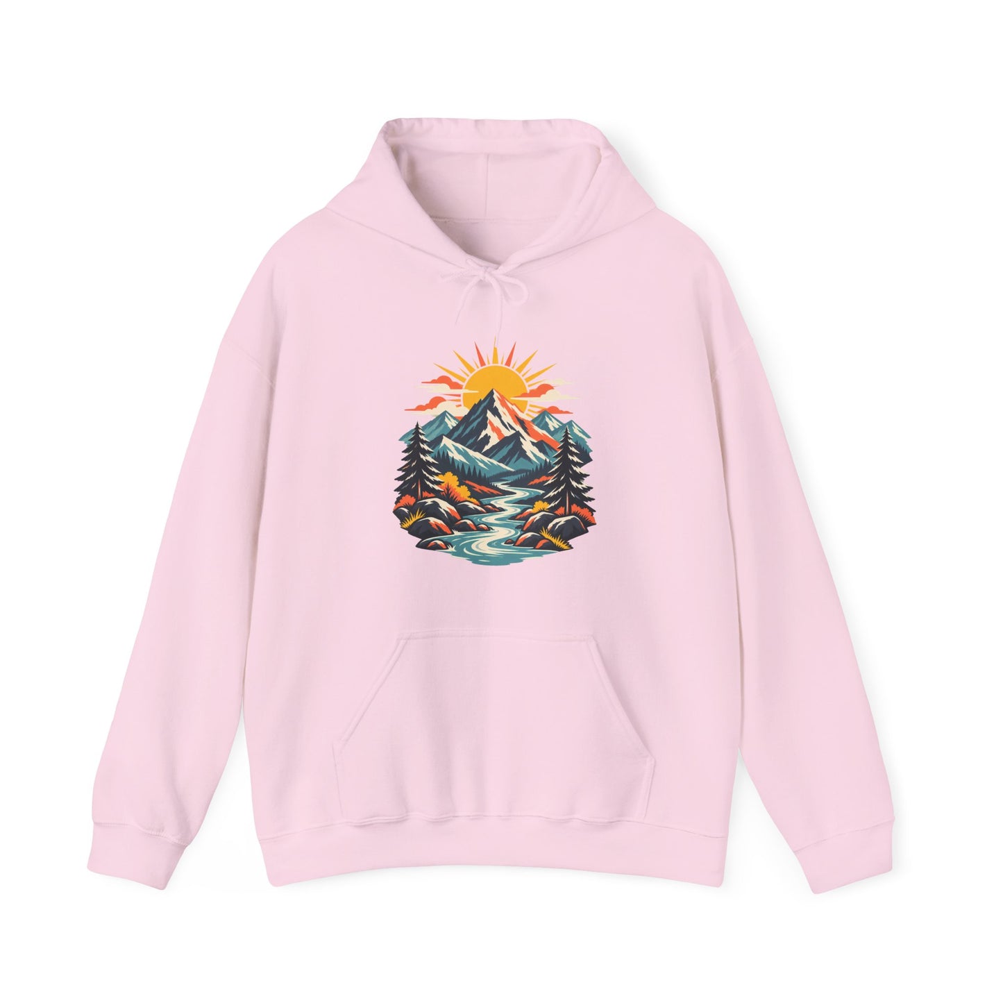 Alpine Sunrise River Mountain Adventure Art Hoodie