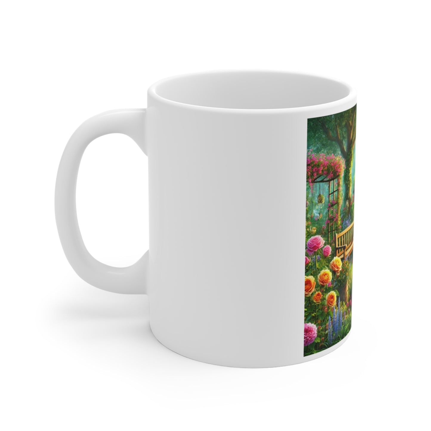 Sunlit Spring Flower Garden Bench Coffee Mug