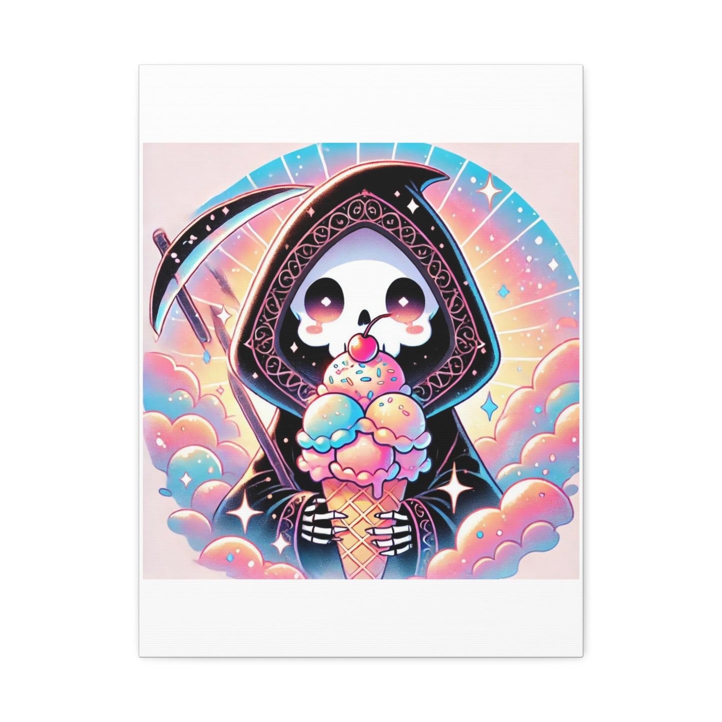 Cute Grim Reaper Ice Cream Pastel Canvas Art