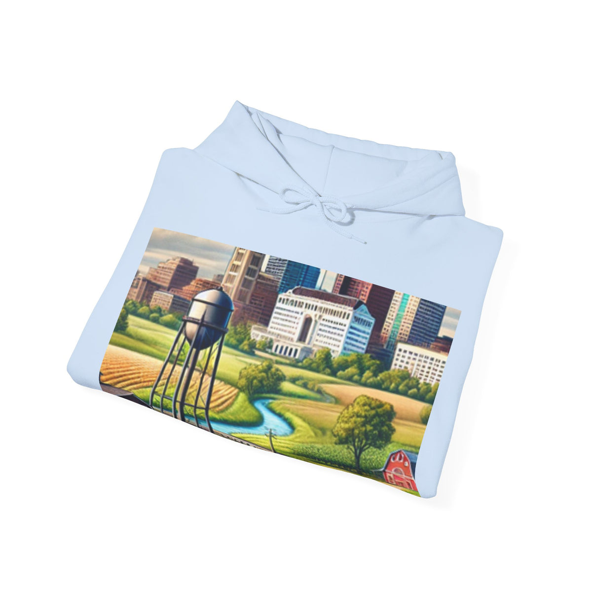 Rural River City Skyline Hometown Landscape Cozy Hoodie