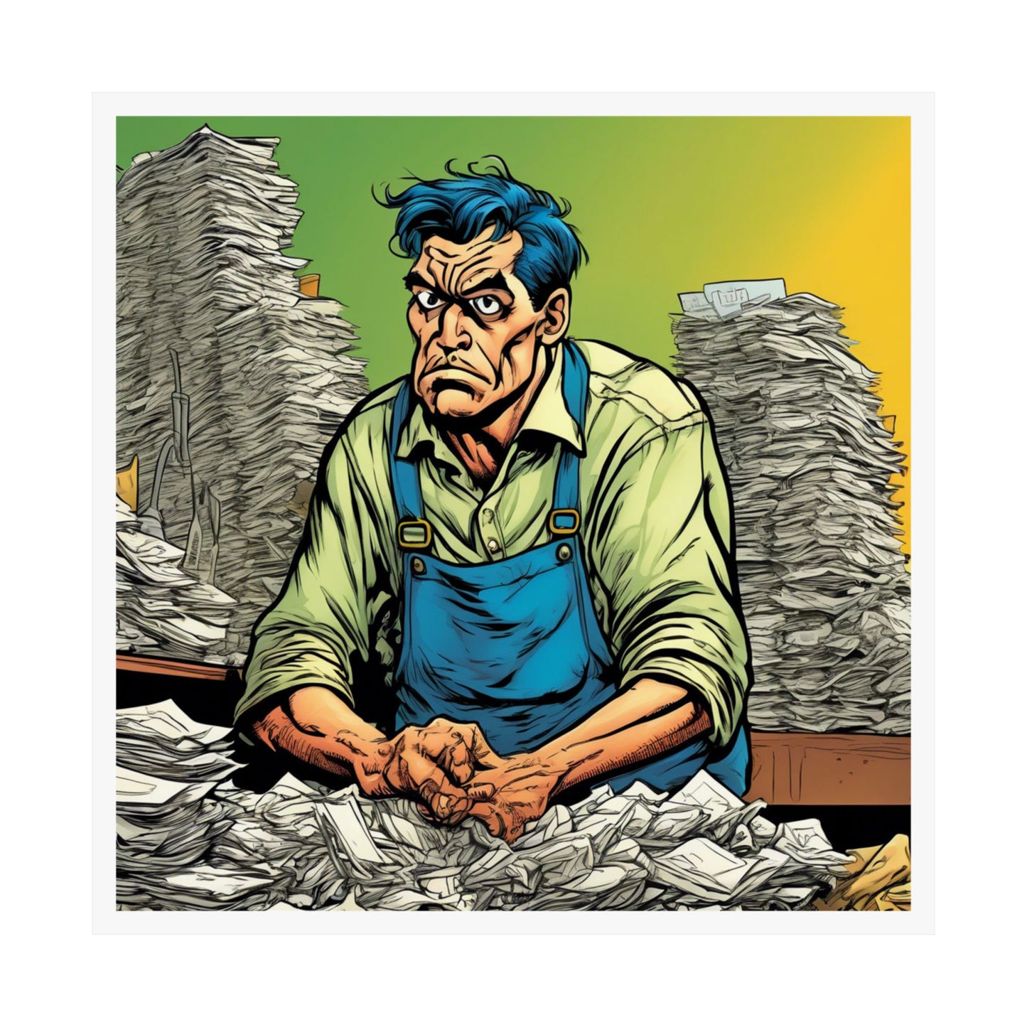 Paperwork Chaos Desk Worker Funny Office Art Poster