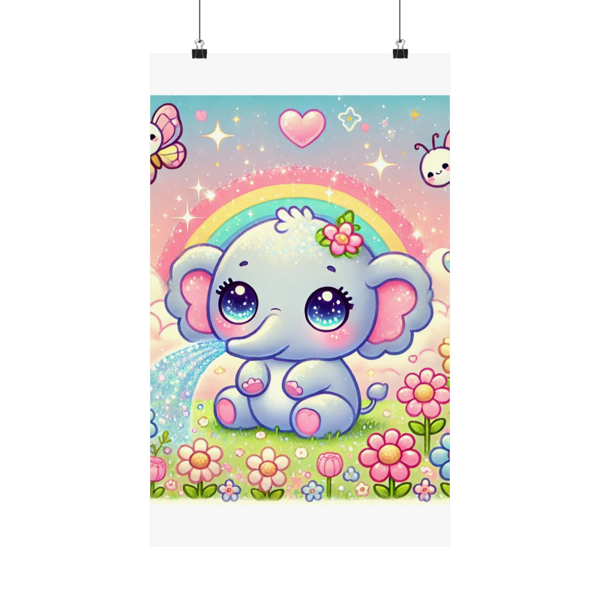 Pastel Rainbow Baby Elephant Floral Wall Art Poster