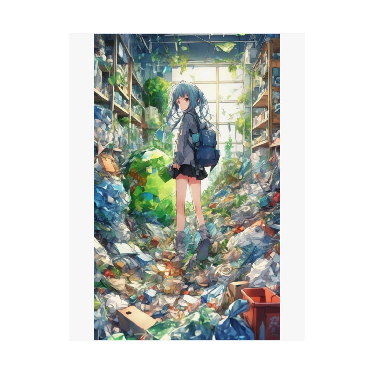 Green Recycling Alley Anime Girl Urban Green Poster