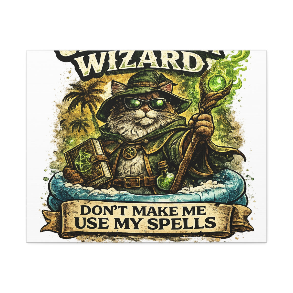 Crazy Cat Wizard Funny Fantasy Magic Canvas Art