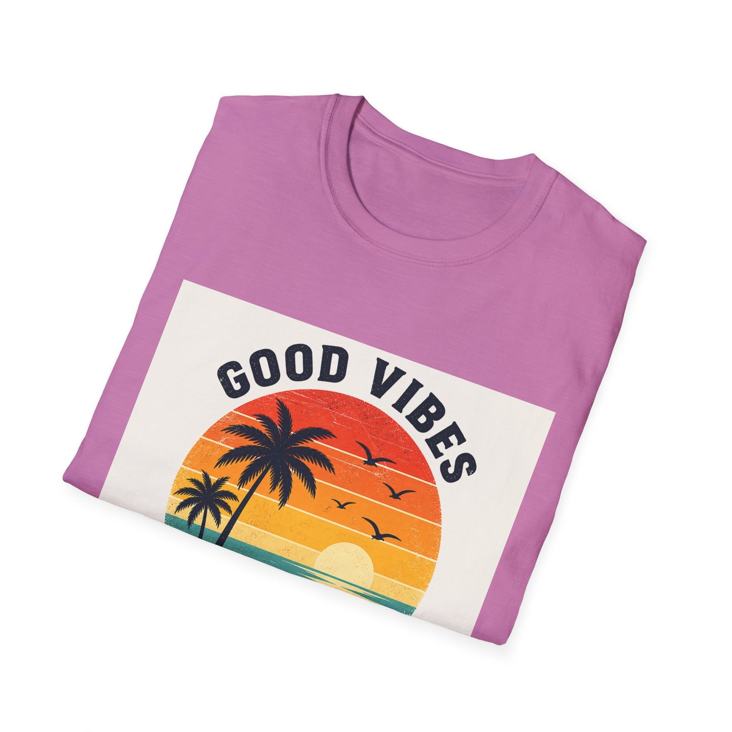 Good Vibes High Tides T-Shirt | Retro Sunset Palm Beach Design