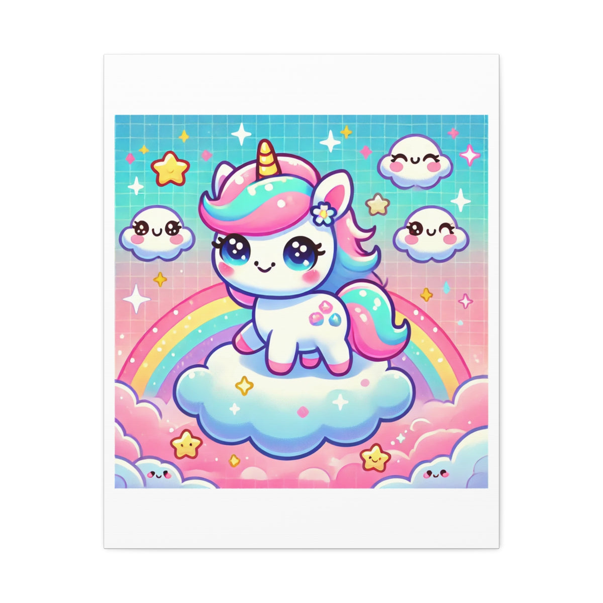 Pastel Rainbow Unicorn Cloud Kawaii Canvas Wall Art