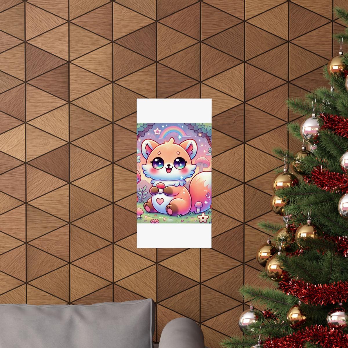 Pastel Woodland Fox Mushroom Kawaii Wall Art Poster