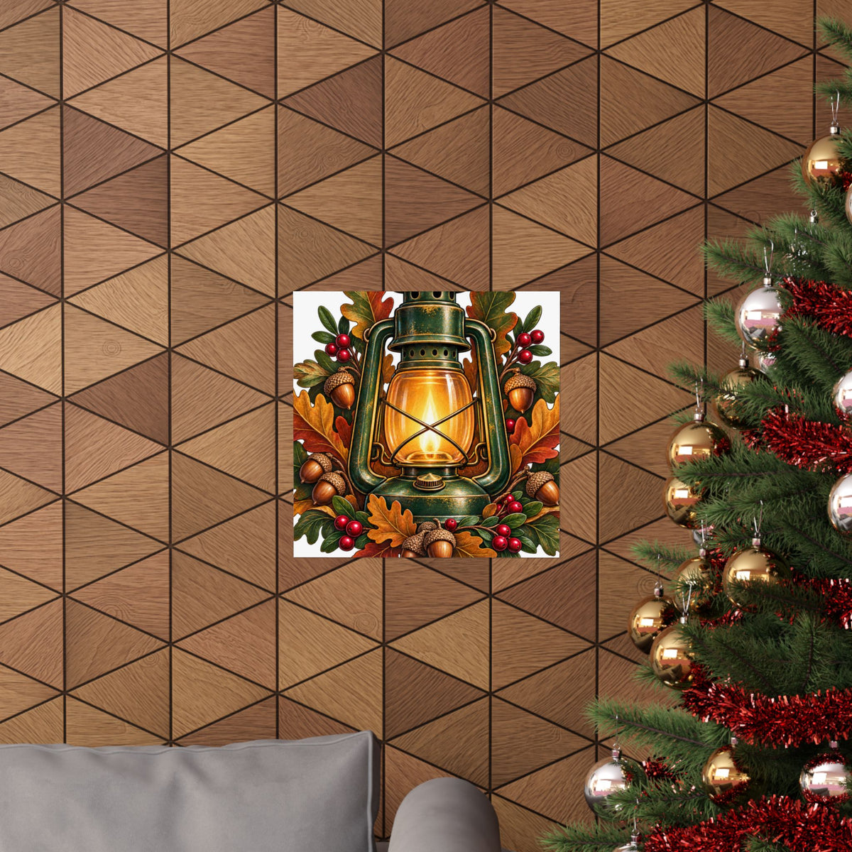 Autumn Oak Lantern and Acorns Poster