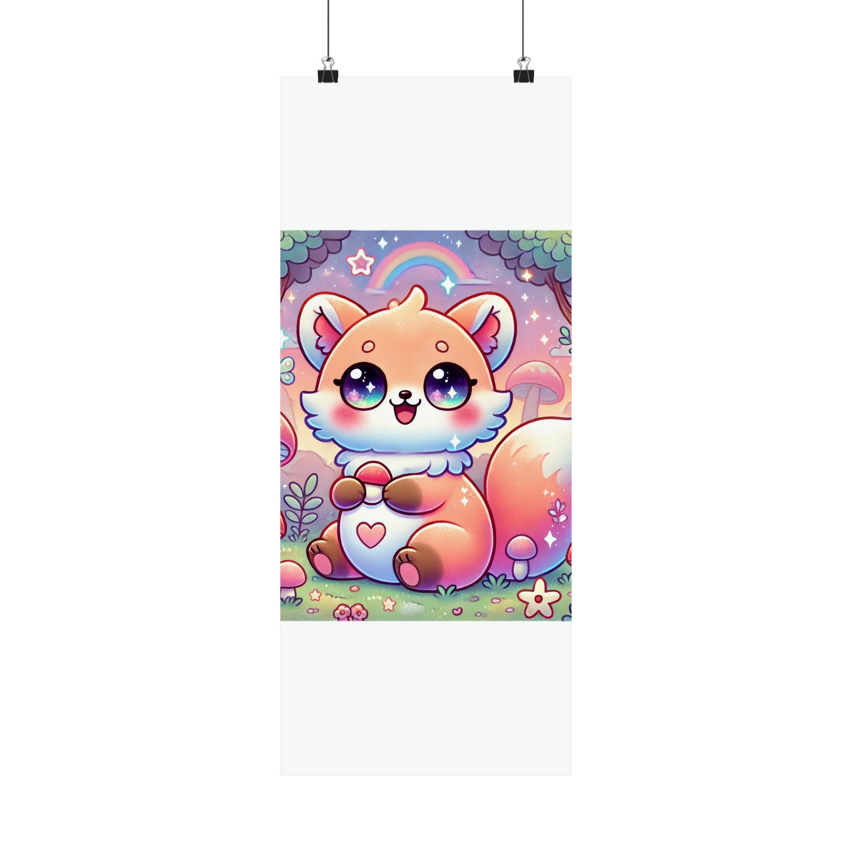Pastel Woodland Fox Mushroom Kawaii Wall Art Poster
