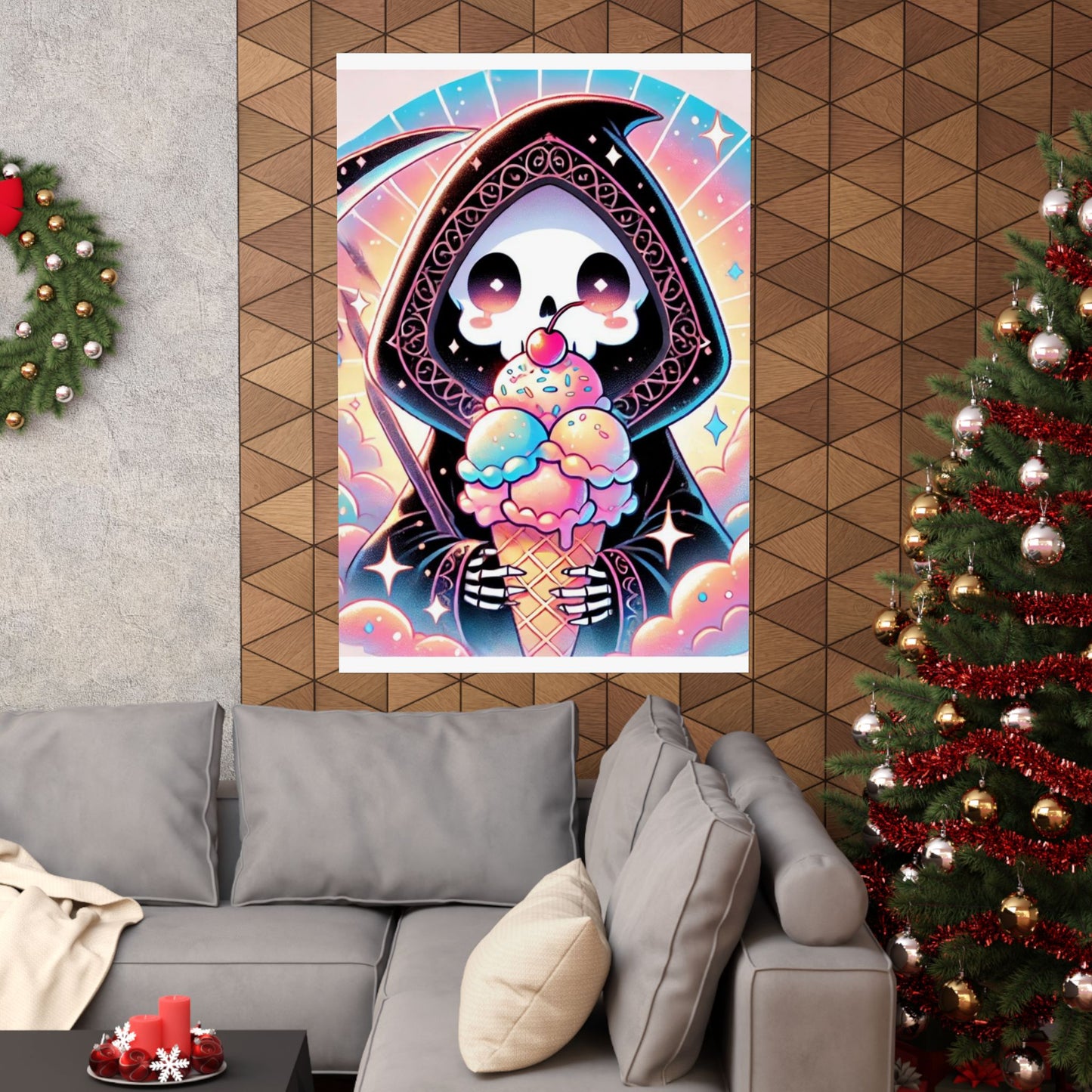 Cute Grim Reaper Ice Cream Pastel Novelty Poster