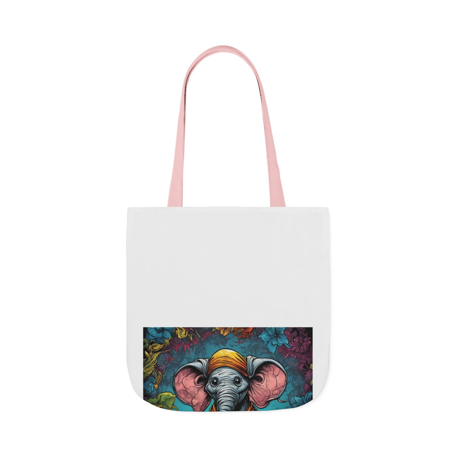 Colorful Storybook Elephant Floral Canvas Tote Bag