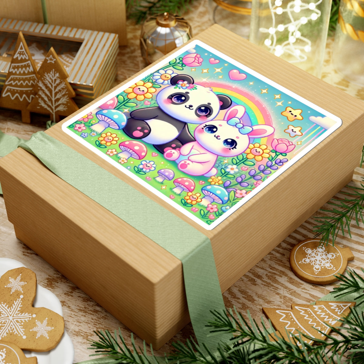 Pastel Panda and Bunny Rainbow Garden Sticker