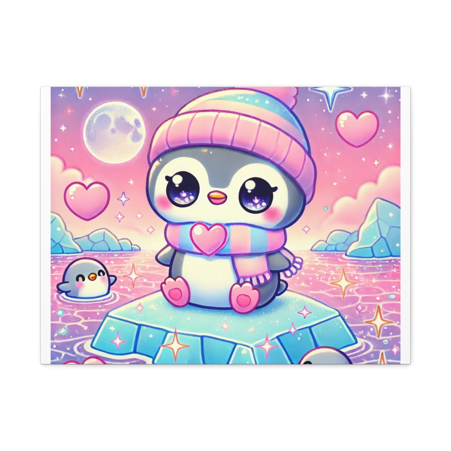 Cute Winter Penguin Ice Floe Kawaii Art Canvas