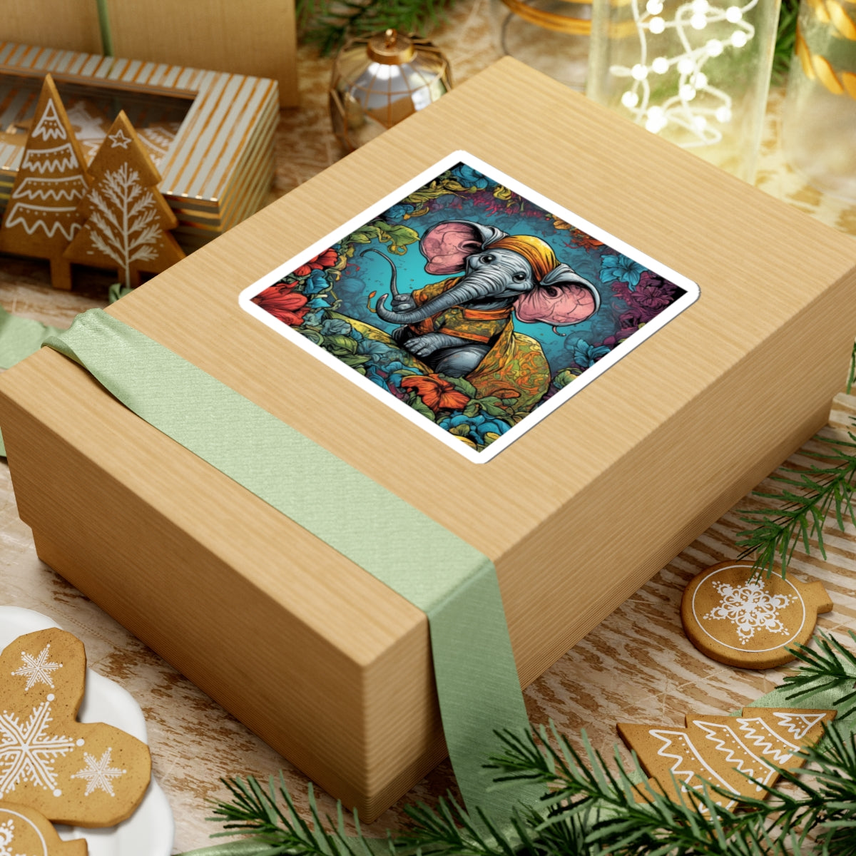 Colorful Storybook Elephant Floral Garden Sticker