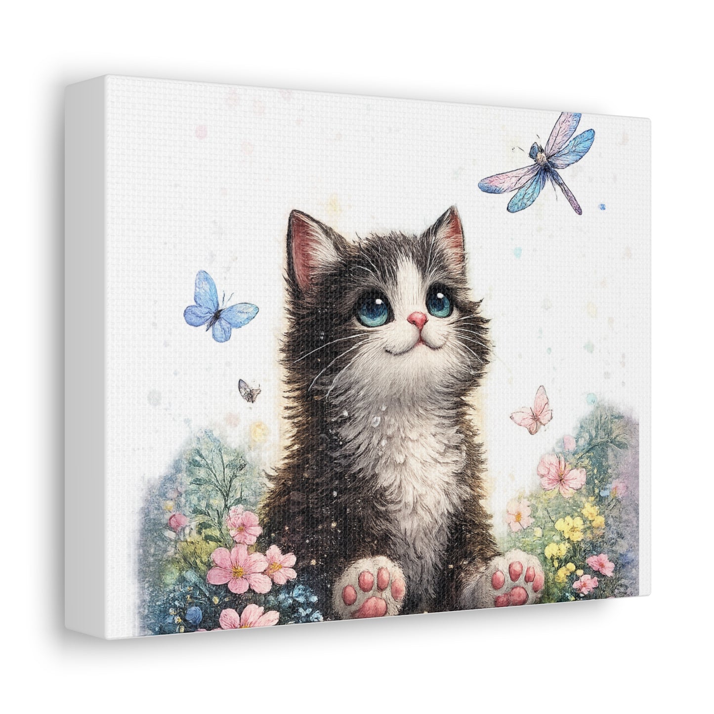 Whimsical Kitten Butterfly Garden Canvas Art