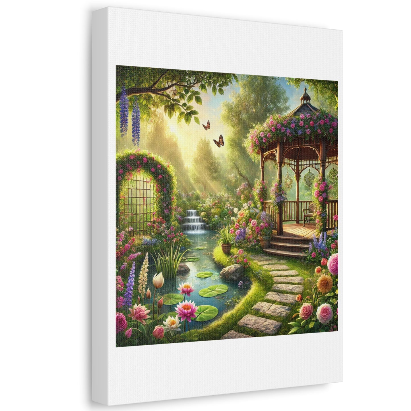 Sunlit Rose Gazebo Cottage Garden Canvas Wall Art