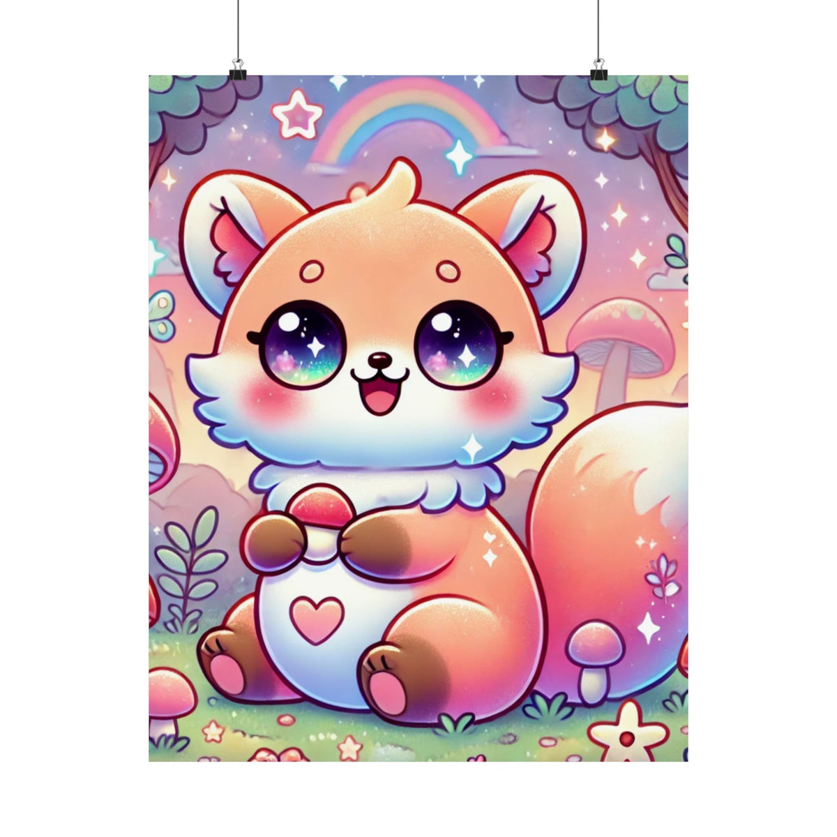 Pastel Woodland Fox Mushroom Kawaii Wall Art Poster
