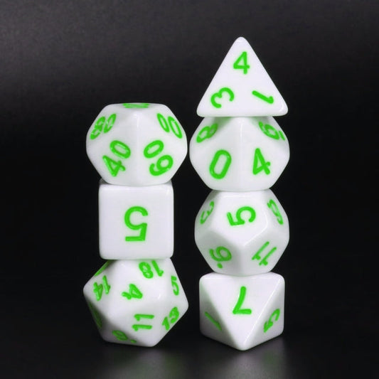 White Opaque with Green Numbering 7-Dice Set RPG