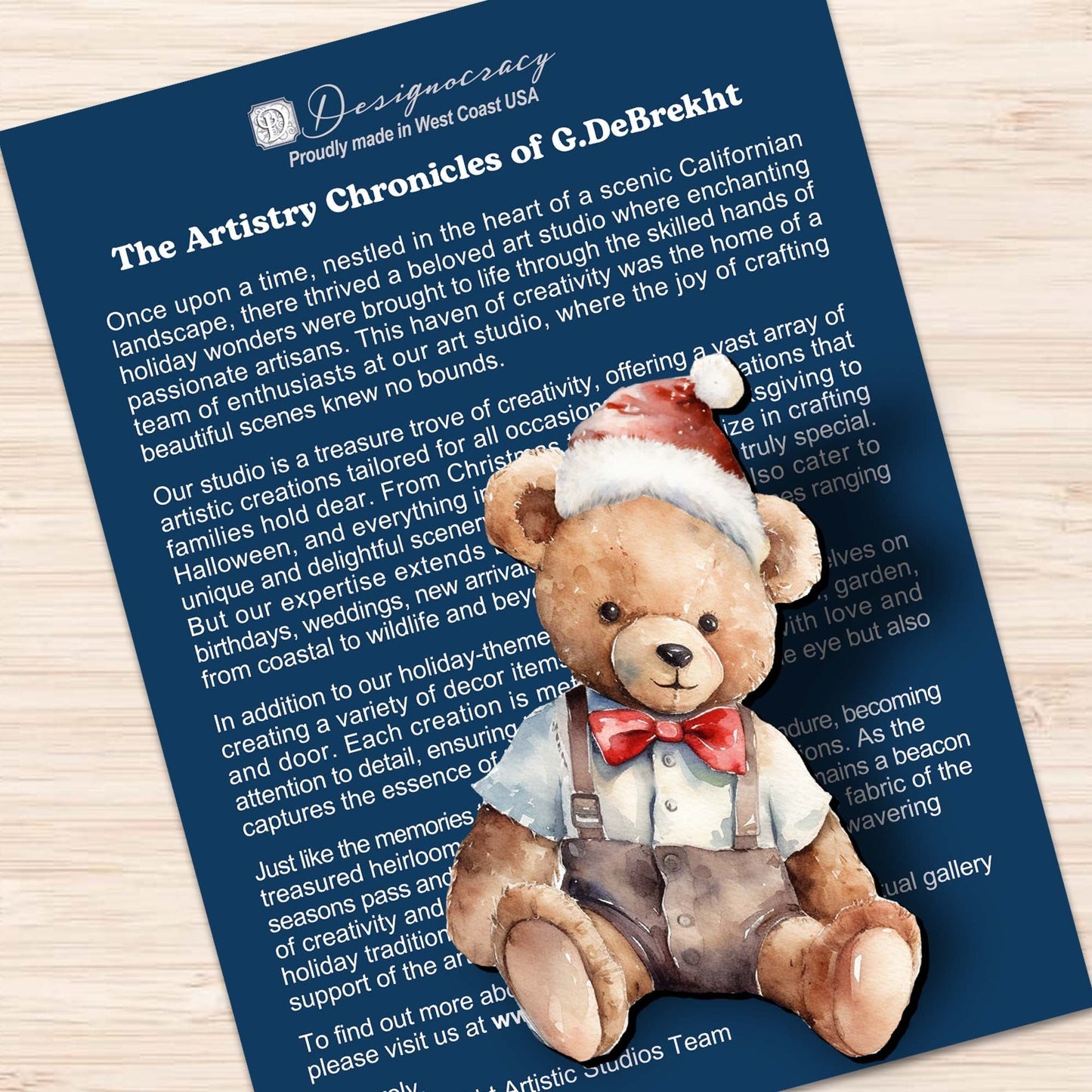 Christmas Teddy Bear Clip-On Eco Wood Decorative Ornaments Set of 3 by G. Debrekht - Christmas Decor - 8091011C-S3