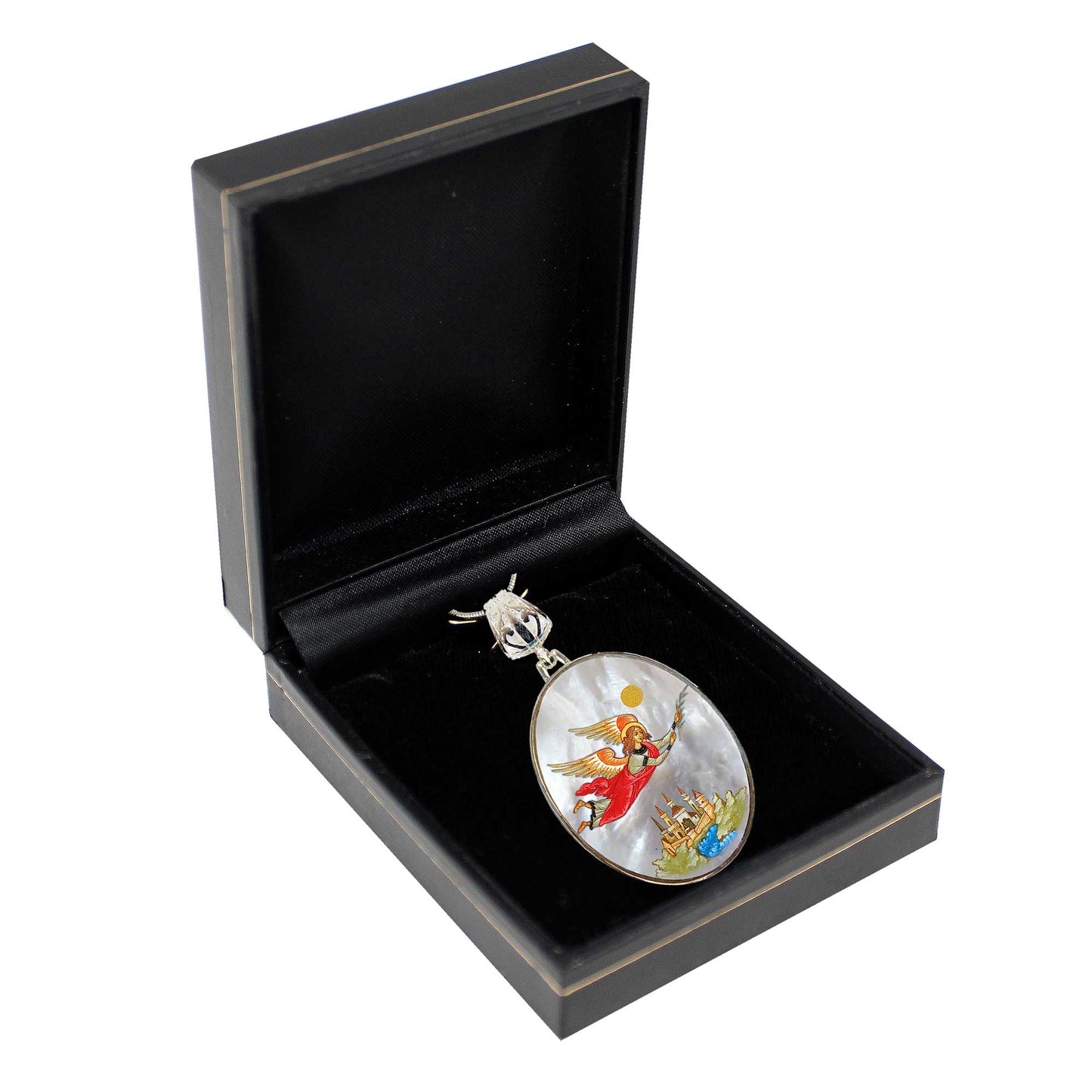 Watching Over Flying Angel Silver Plated Mother of Pearl Necklace - 43034