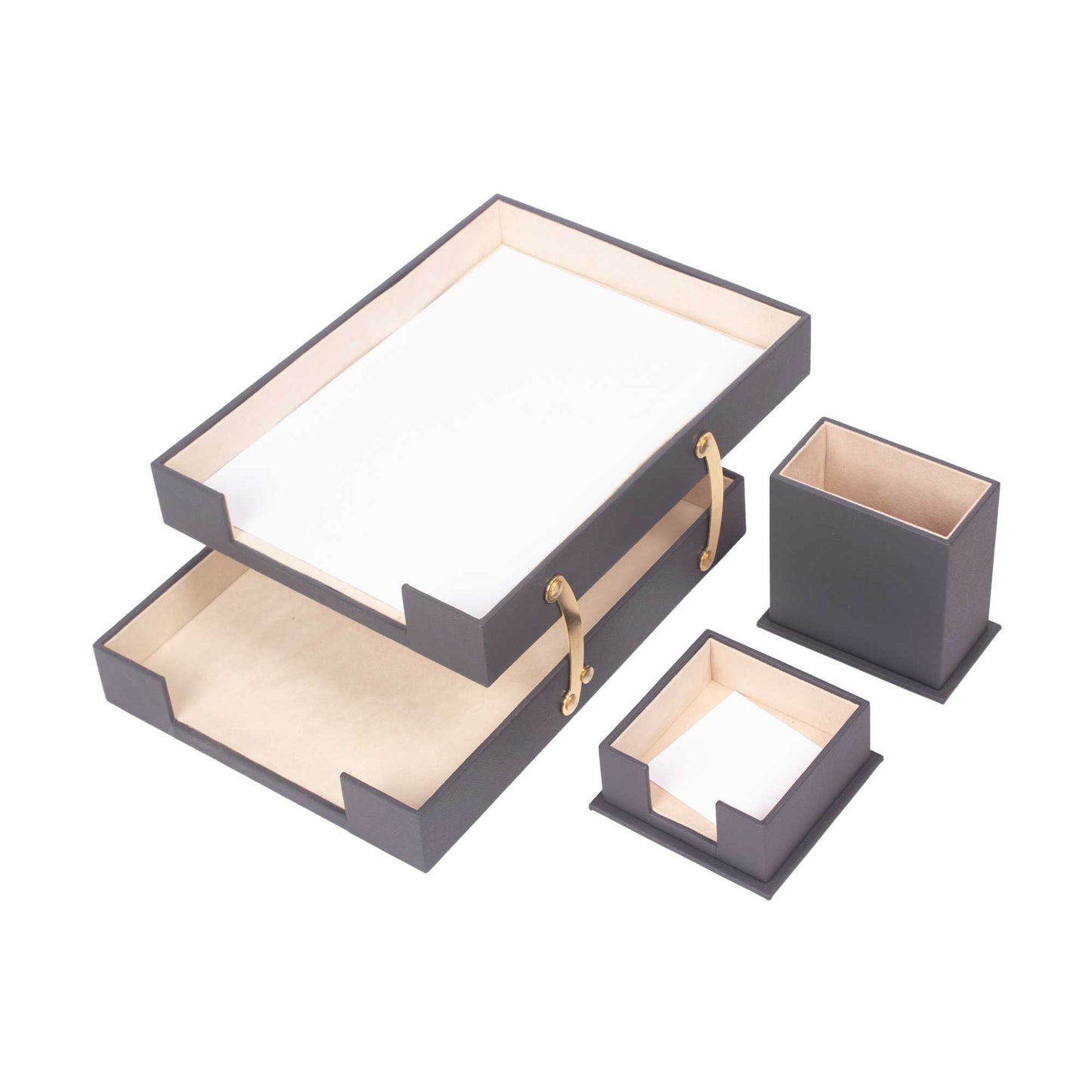 MOOG Leather Desk Set-3 Accessories-Double Document Tray - Black - 3 PCS