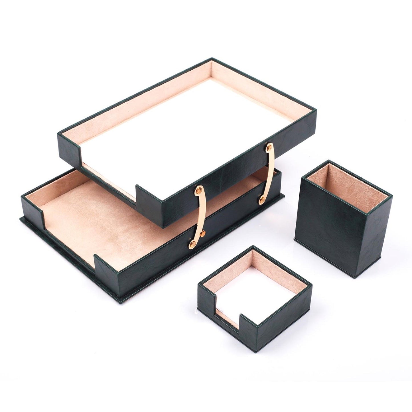 MOOG Leather Desk Set-3 Accessories-Double Document Tray - Tan - 3 PCS