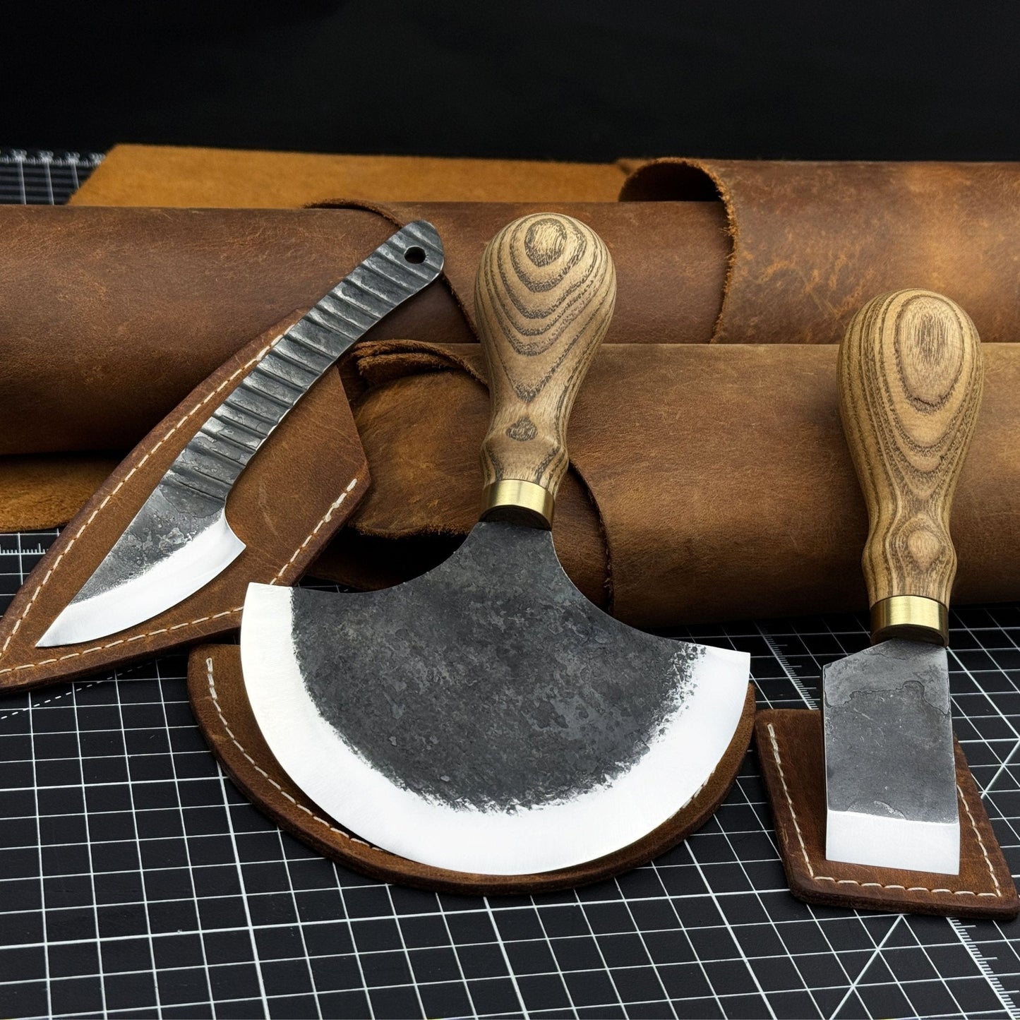 3-Piece Leatherworking Knife Set with Leather Sheaths