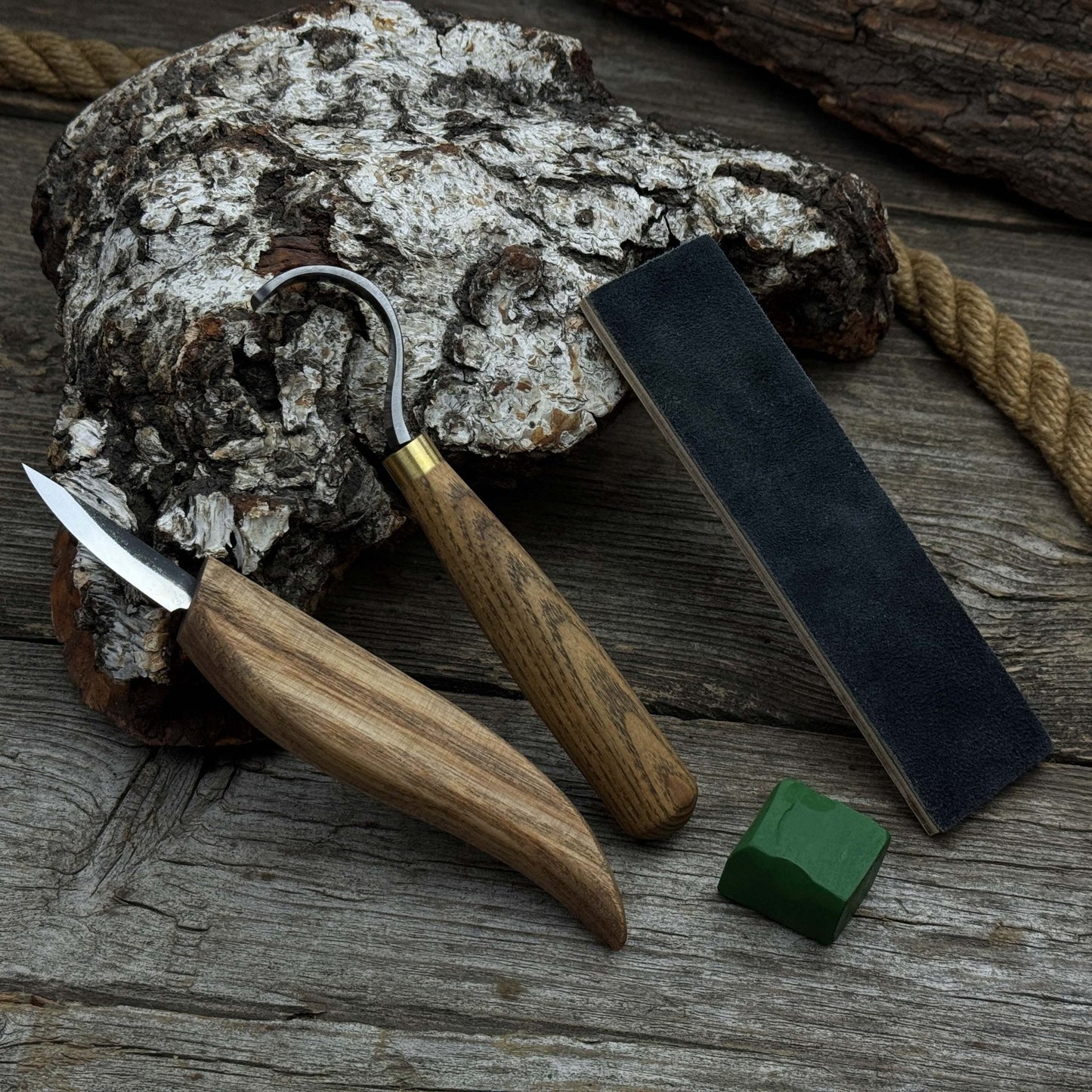3-Piece Spoon Carving Set – Whittling Knife, Hook Knife & Sharpening Strop