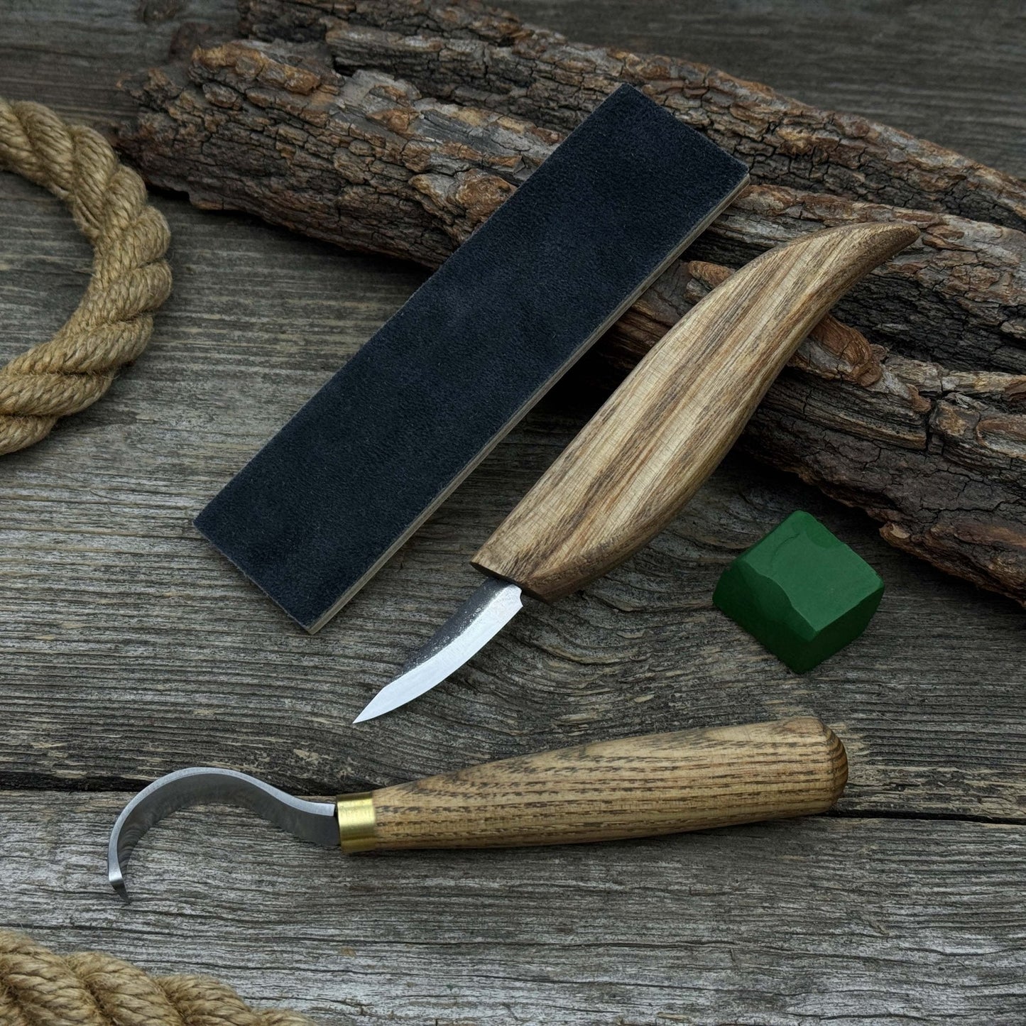 3-Piece Spoon Carving Set – Whittling Knife, Hook Knife & Sharpening Strop