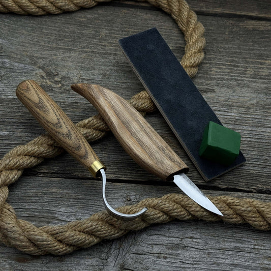 3-Piece Spoon Carving Set – Whittling Knife, Hook Knife & Sharpening Strop