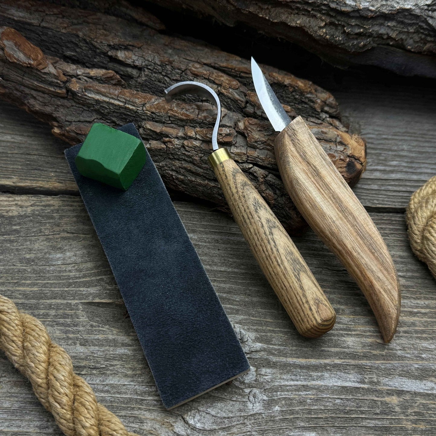 3-Piece Spoon Carving Set – Whittling Knife, Hook Knife & Sharpening Strop