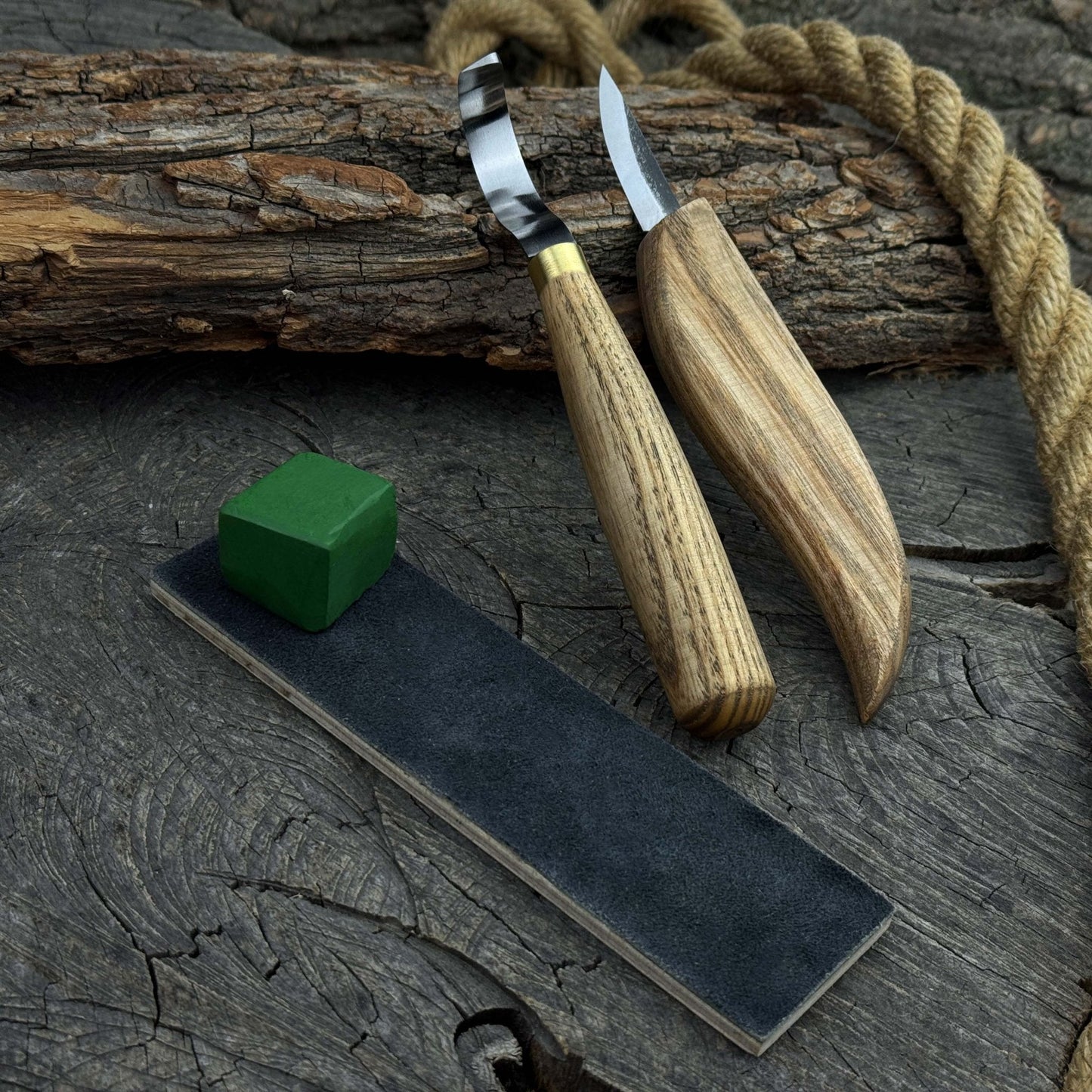 3-Piece Spoon Carving Set – Whittling Knife, Hook Knife & Sharpening Strop