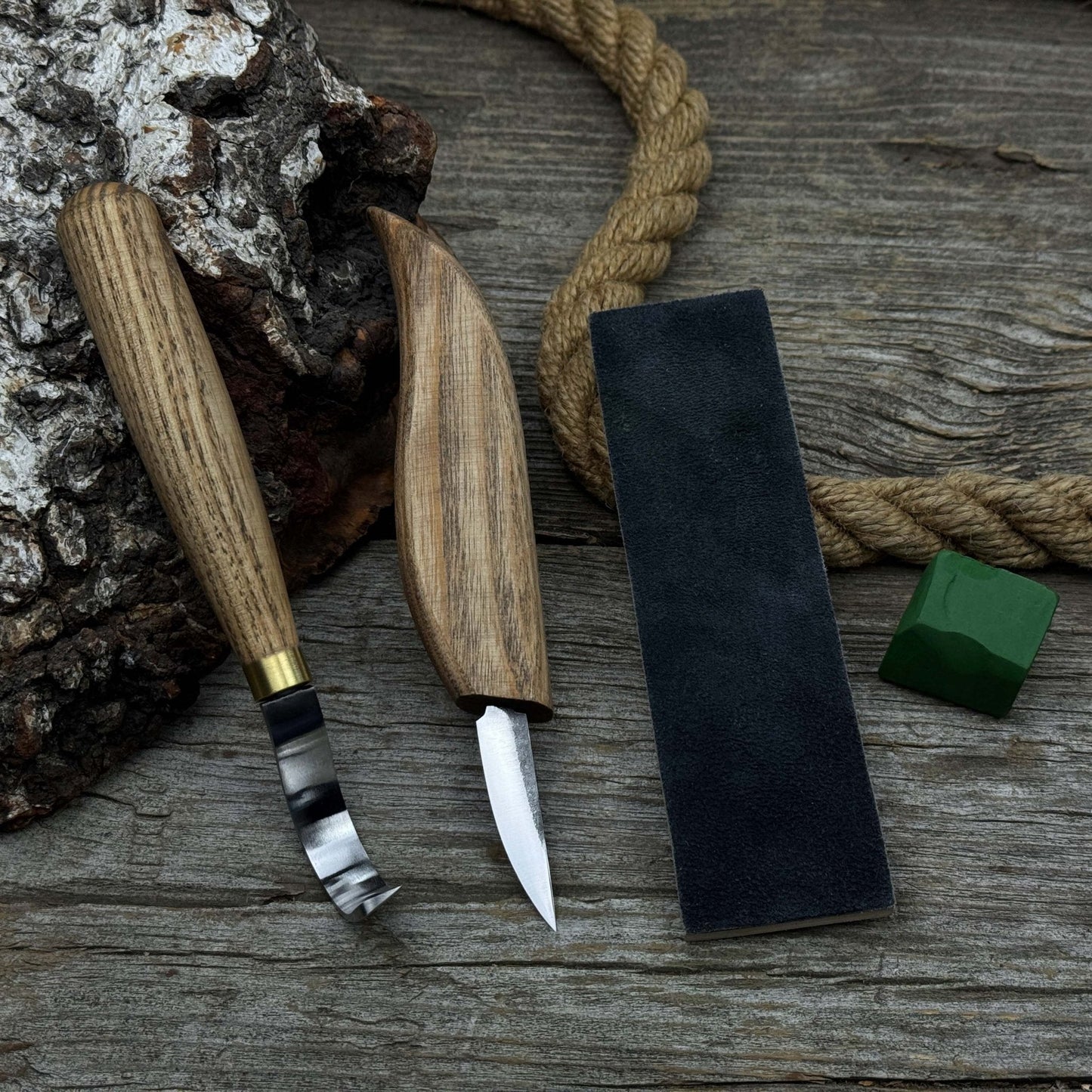 3-Piece Spoon Carving Set – Whittling Knife, Hook Knife & Sharpening Strop