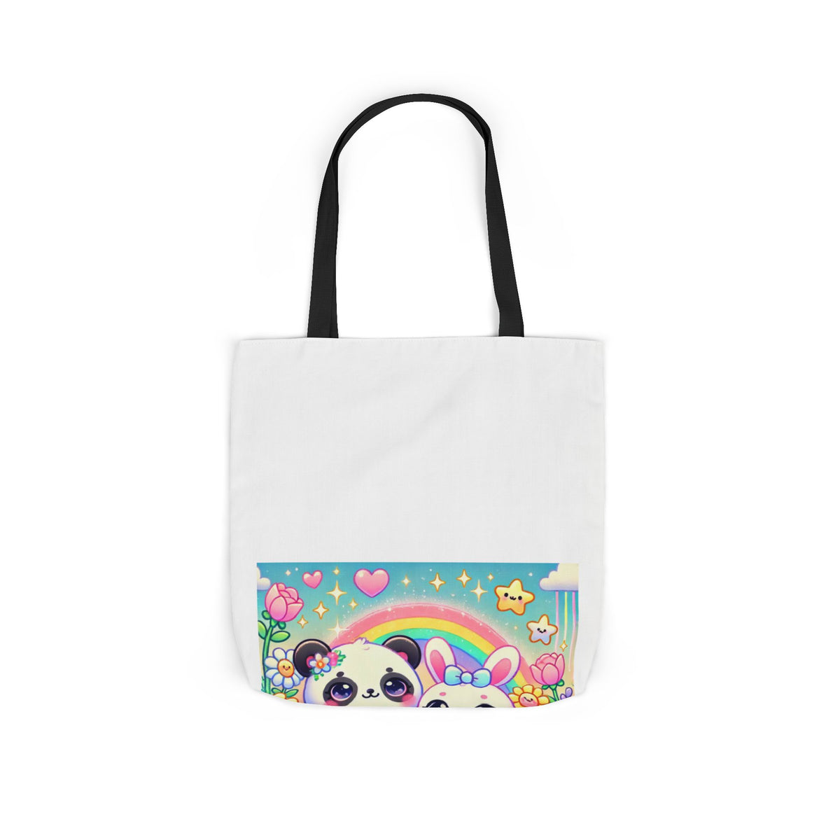 Pastel Panda and Bunny Rainbow Garden Canvas Tote Bag