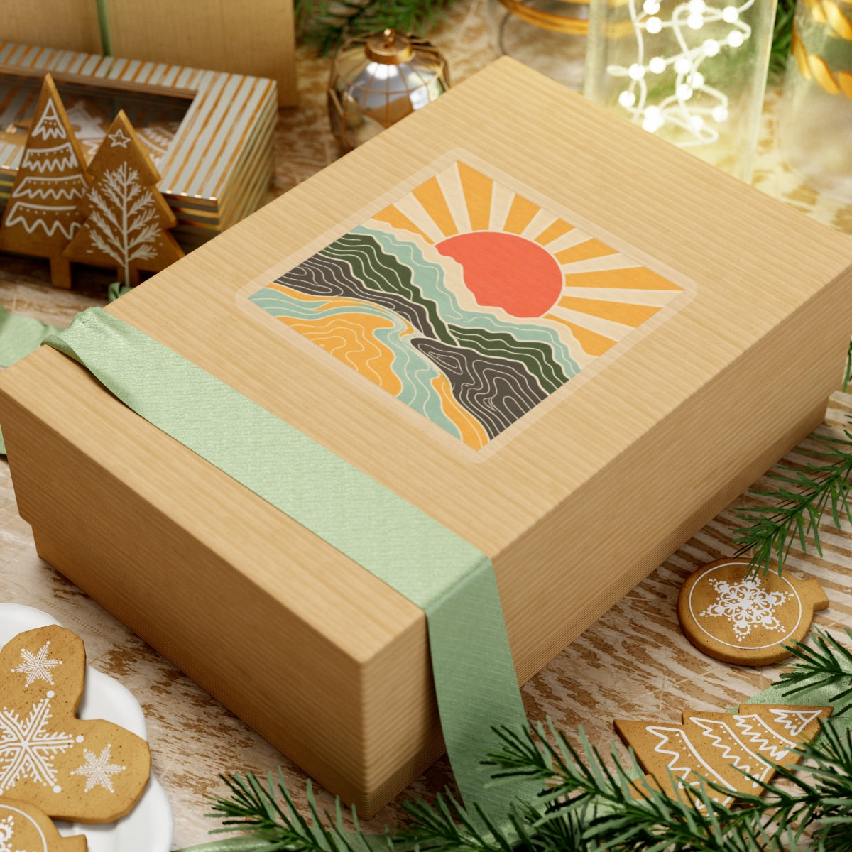 Topographic Sunrise Abstract Mountain Adventure Sticker