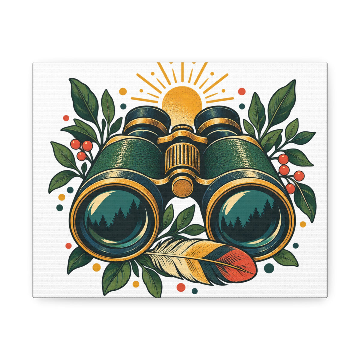 Retro Binoculars and Botanical Birdwatching Art Canvas