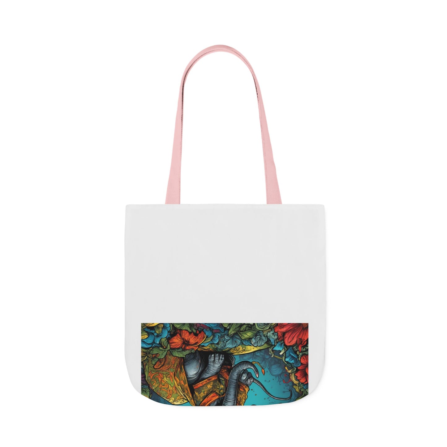 Colorful Storybook Elephant Floral Canvas Tote Bag