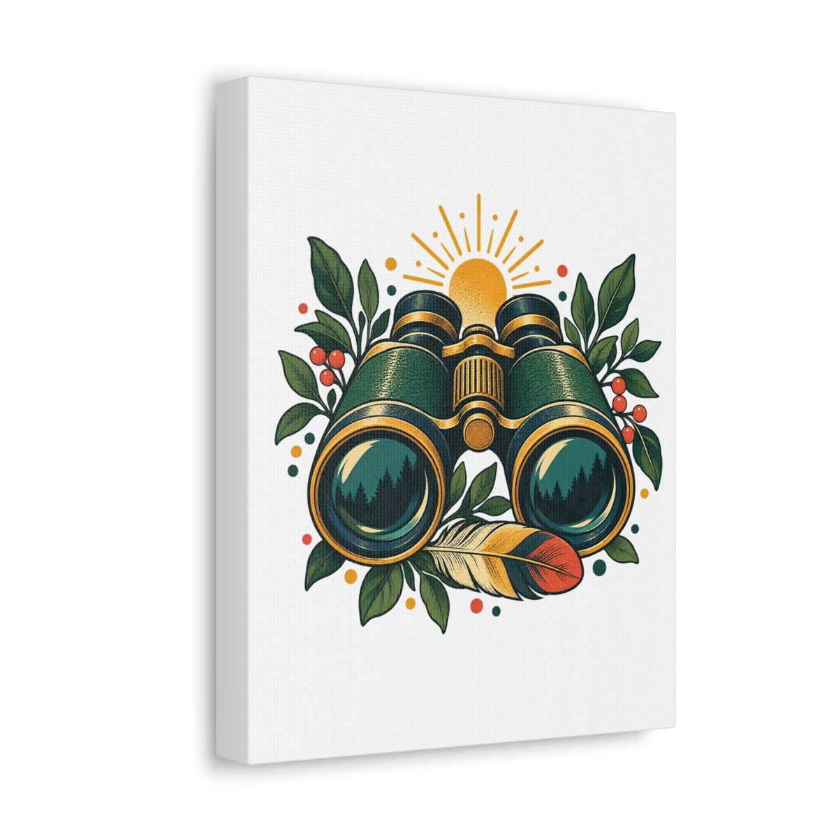 Retro Binoculars and Botanical Birdwatching Art Canvas