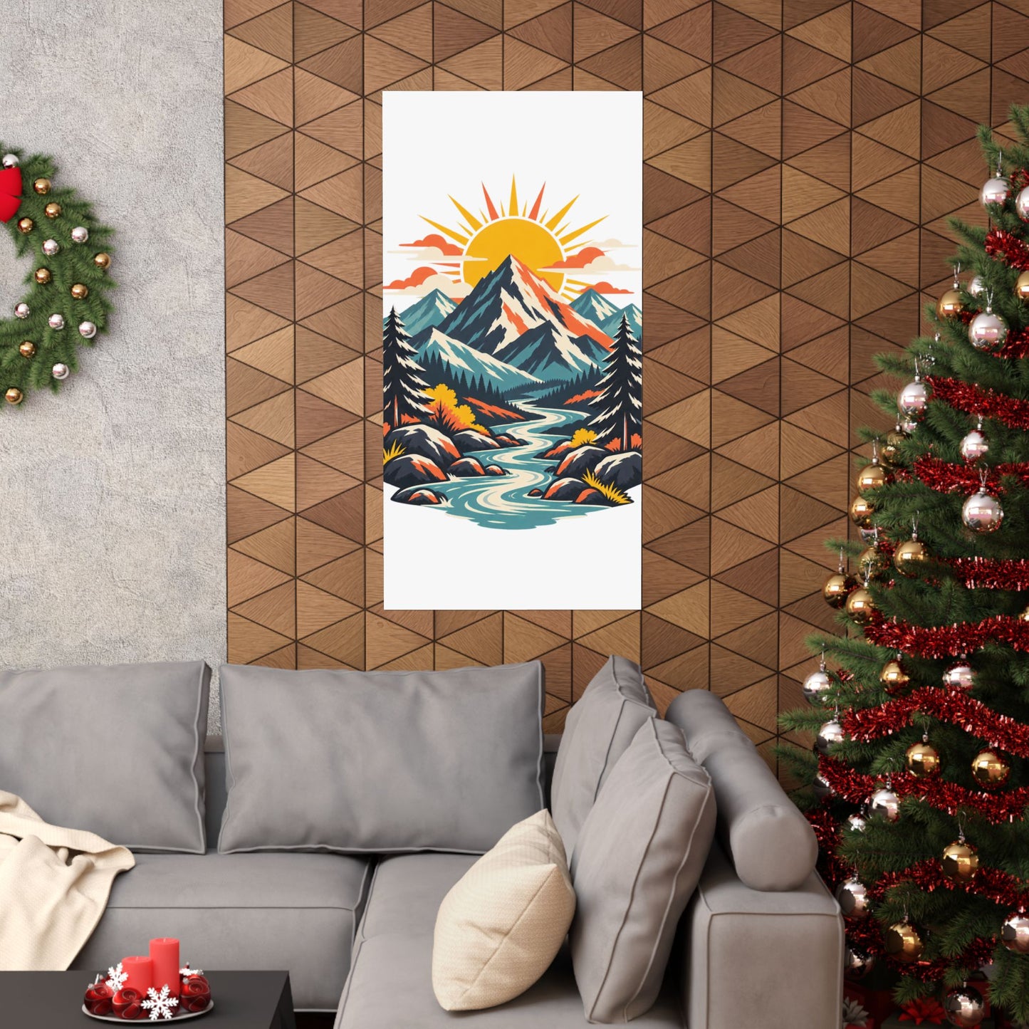 Alpine Sunrise River Mountain Adventure Art Poster