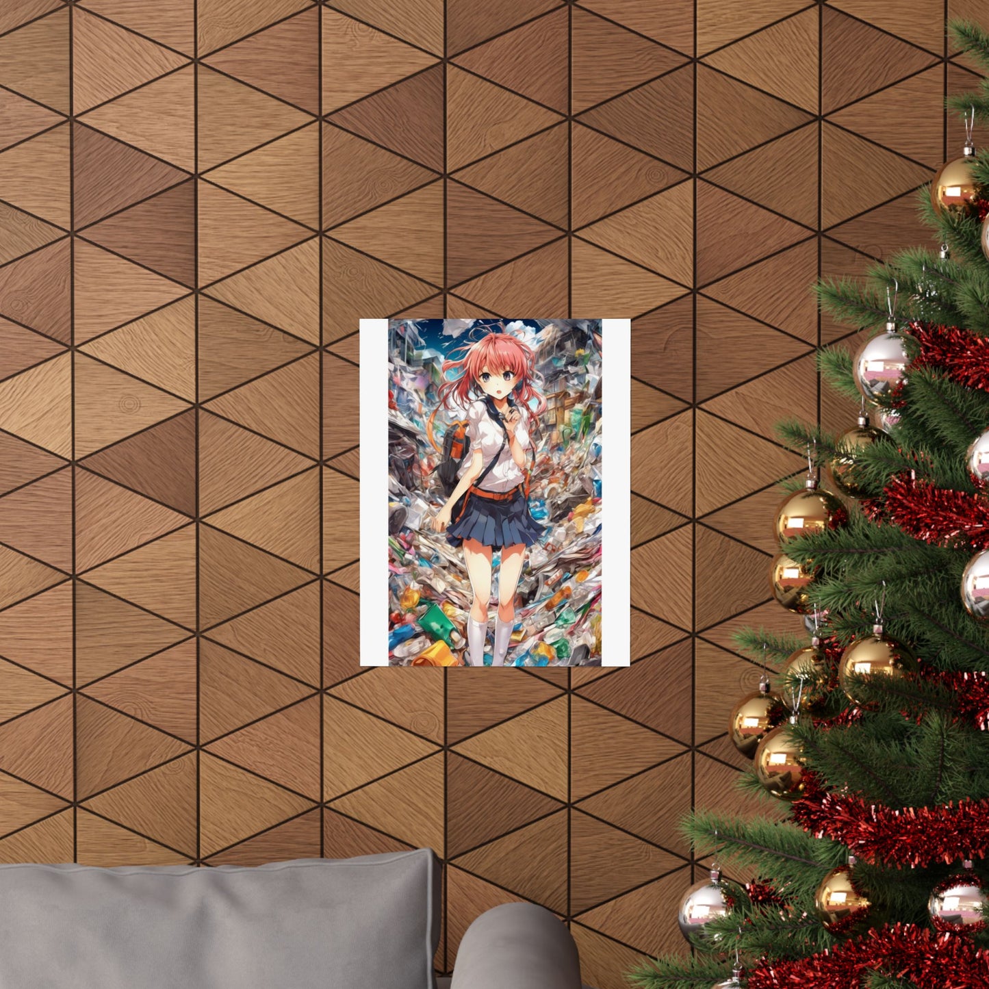 Recycling Day Anime Schoolgirl Eco Street Art Poster
