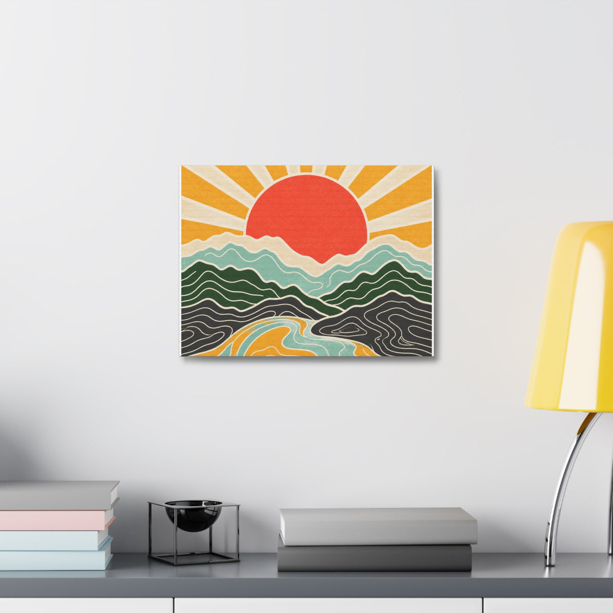 Topographic Sunrise Mid Century Mountain Canvas Art