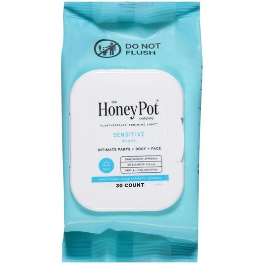 The Honey Pot Sensitive Feminine Wipes, Herbal-Infused & Plant-Derived, 30 Count