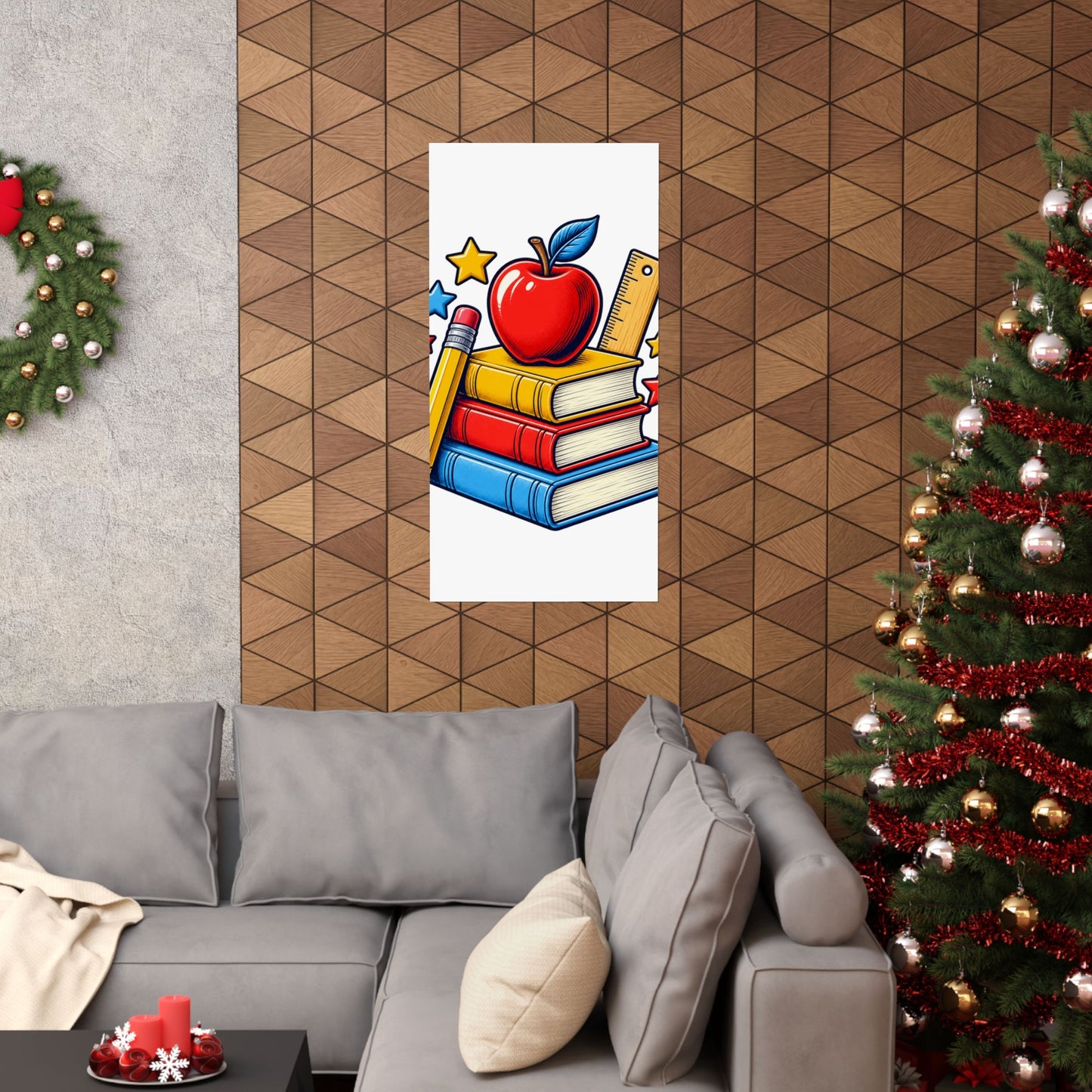 Retro School Books Apple Teacher Appreciation Art Poster
