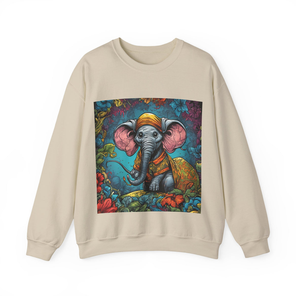 Colorful Storybook Elephant Floral Art Sweatshirt
