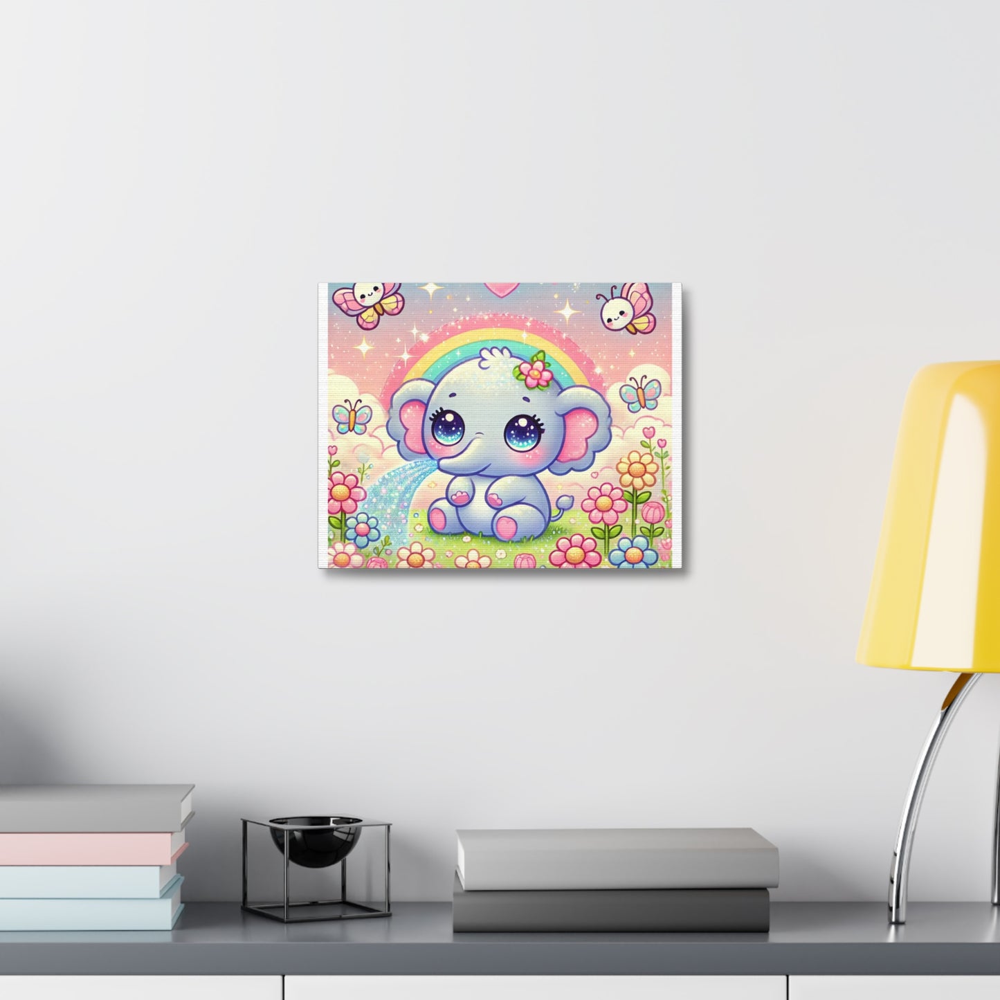 Pastel Rainbow Baby Elephant Floral Canvas Wall Art
