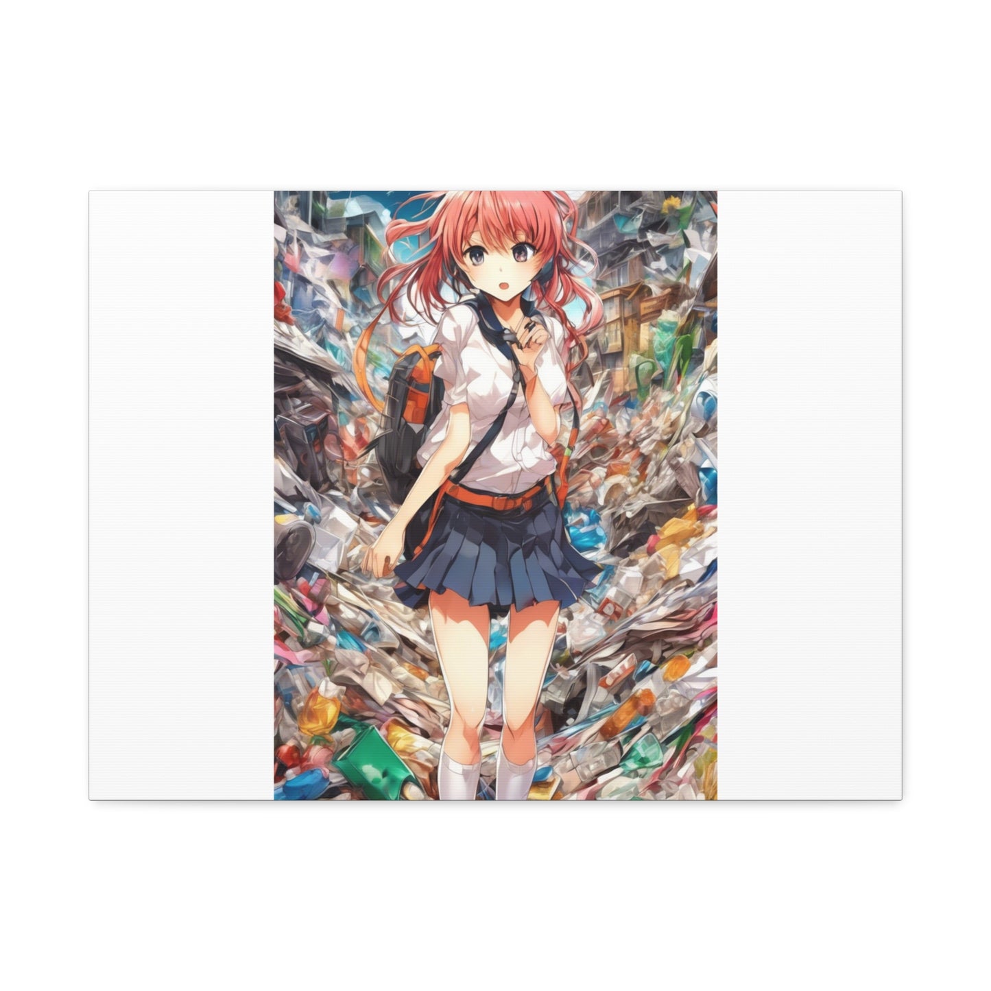 Recycling Day Anime Schoolgirl Eco Street Art Canvas