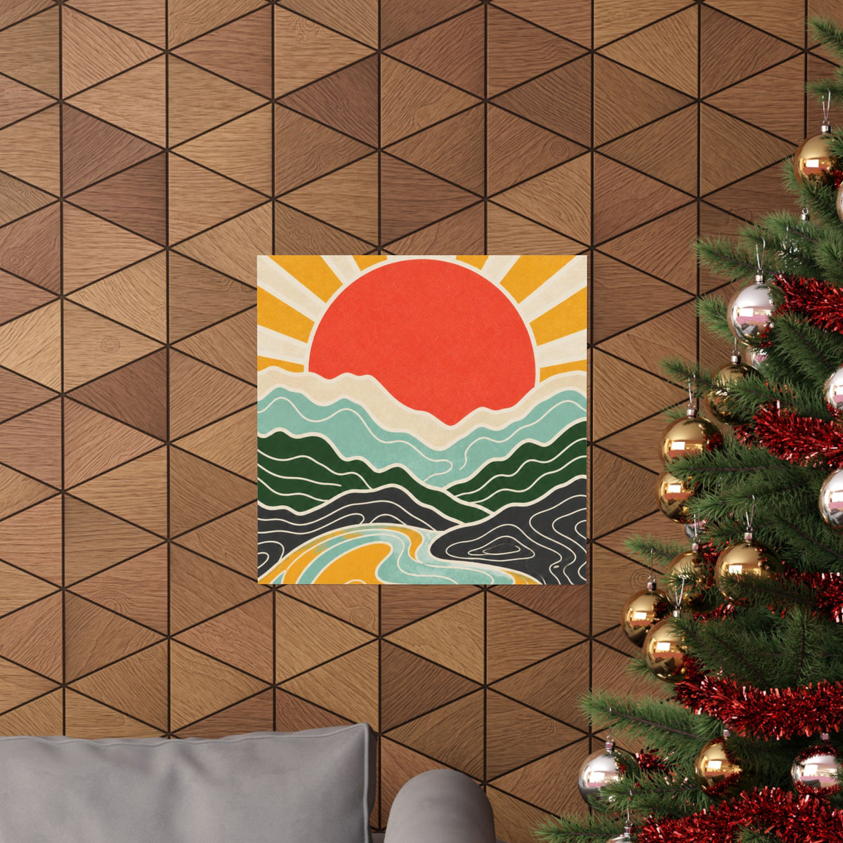 Topographic Sunrise Mid Century Mountain Art Poster