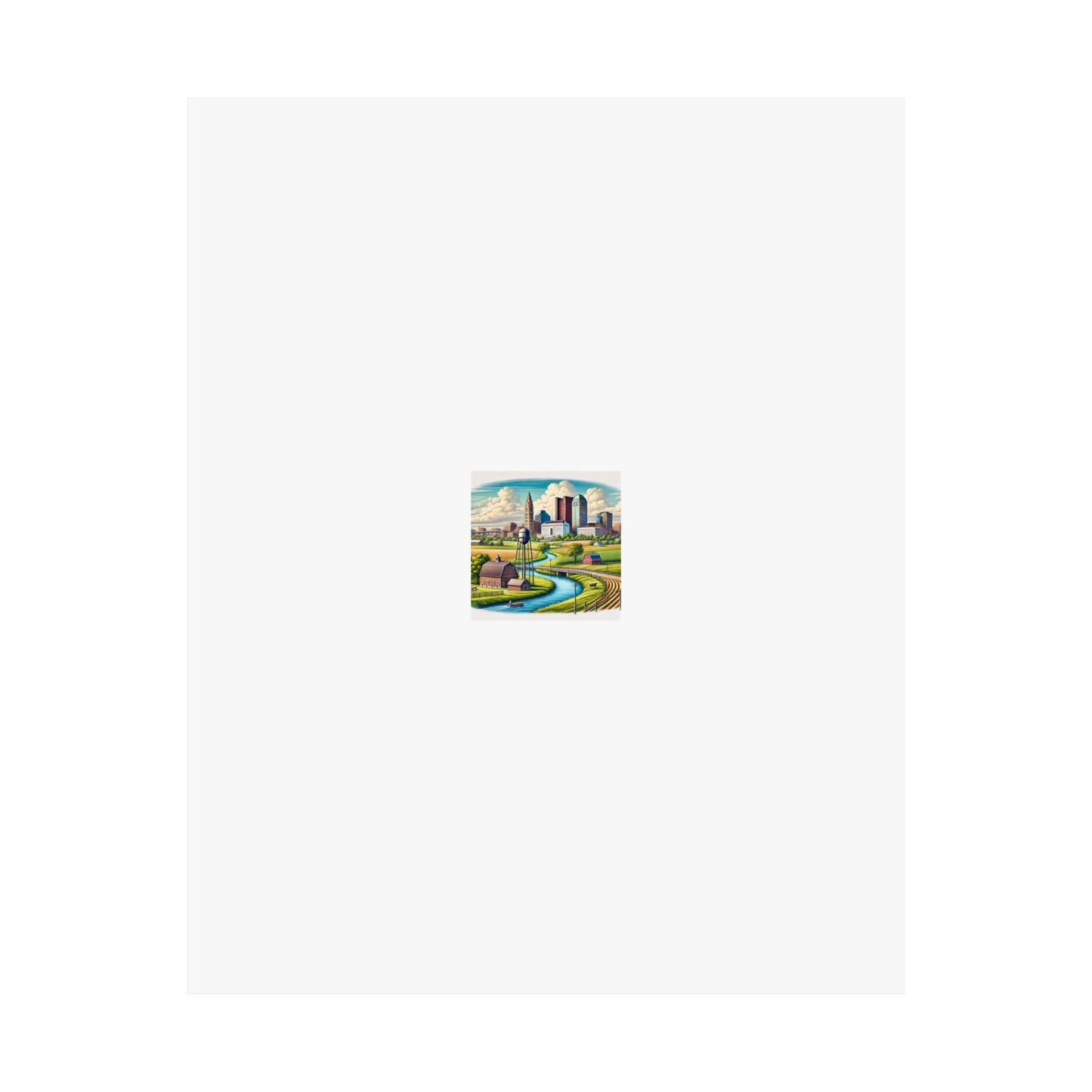 Rural River City Skyline Hometown Landscape Poster Art