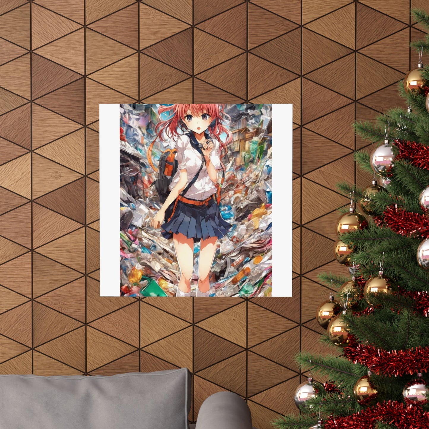 Recycling Day Anime Schoolgirl Eco Street Art Poster